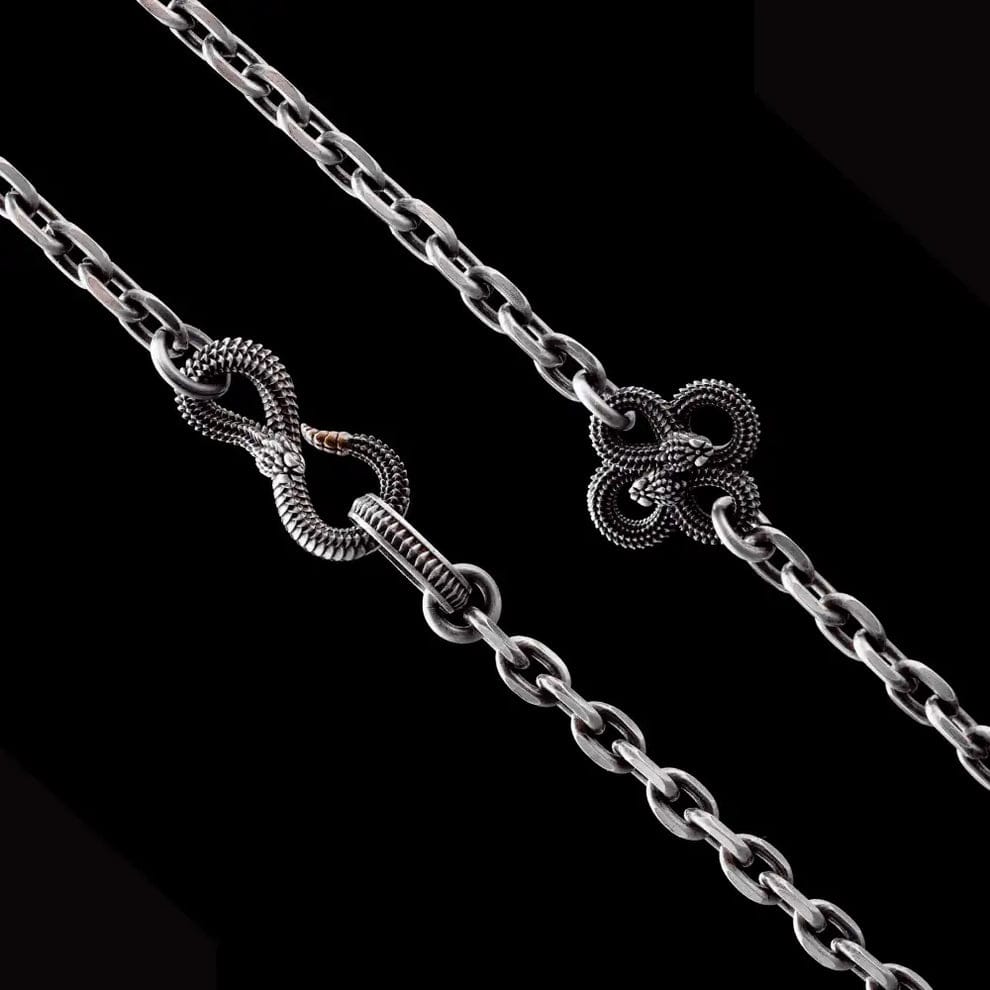 4mm wide Snake lock chain Oxidised Box Chain | 925 Sterling Silver Chain | Men's Jewelry | With Certificate of Authenticity and 925 Hallmark (Copy) - caratsutra