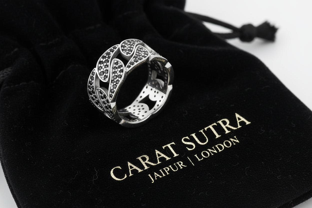 6mm wide Iced Out Cuban link Band Ring for Men, Sterling Silver 925 Ring | Jewellery for Men| With Certificate of Authenticity and 925 Hallmark - caratsutra