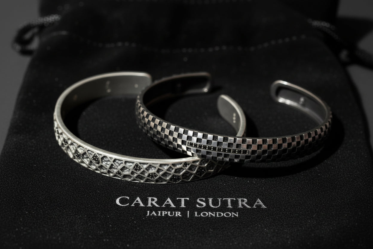 RARE PRINCE by CARAT SUTRA | Adjustable Modern Style Bangle/kadaa/Handcuff | 925 Sterling Silver Bracelet | With Certificate of Authenticity and 925 Hallmark - caratsutra