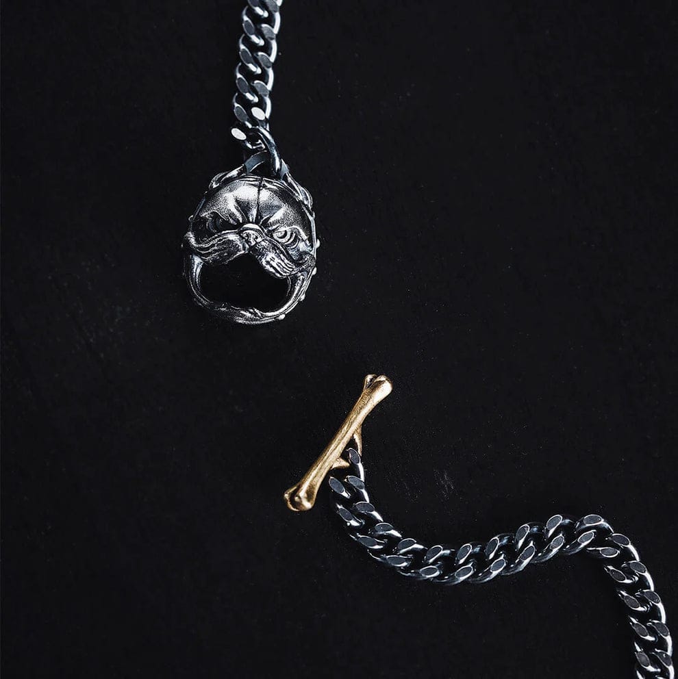 RARE PRINCE by CARAT SUTRA | 4mm wide Cuban with Pitbul Face lock chain Oxidised Box Chain | 925 Sterling Silver Chain |With Certificate of Authenticity and 925 Hallmark - caratsutra