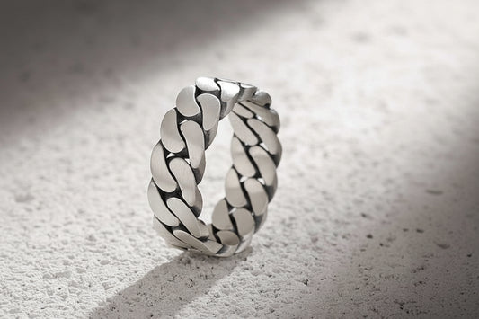 5mm wide Matt Finish Cuban link Band Ring, Sterling Silver 925 Ring | With Certificate of Authenticity and 925 Hallmark - caratsutra