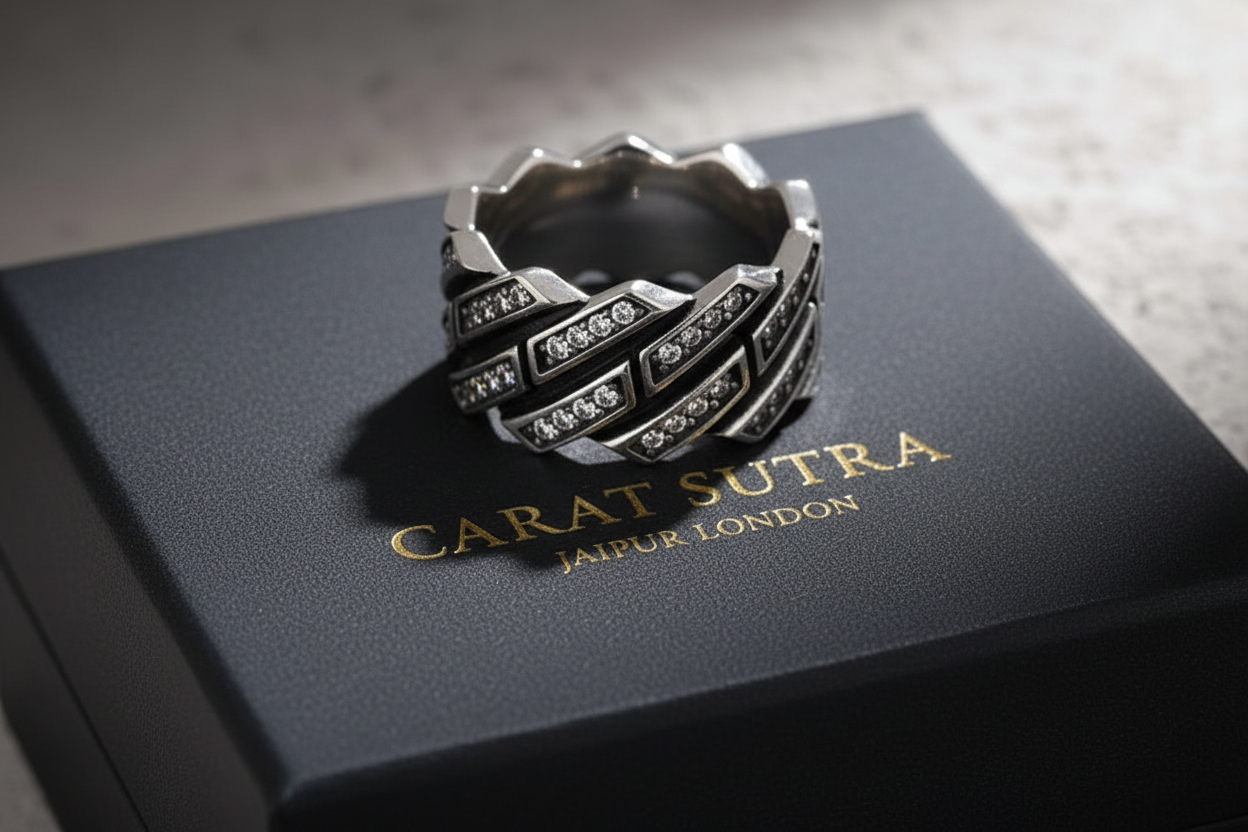 6mm wide, White Zircon Iced Out Cuban link Band Ring for Men, Sterling Silver 925 Ring | With Certificate of Authenticity and 925 Hallmark - caratsutra