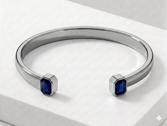 black and Blue Spinel Stone Adjustable Cuff Style Bangle/kadaa | 925 Sterling Silver Bracelet | With Certificate of Authenticity and 925 Hallmark
