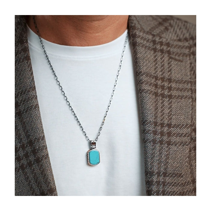 Fluer-de-Lis Designed Silver Pendant in 15ct Natural Turquoise, 925 Sterling Silver Pendant | With Certificate of Authenticity and 925 Hallmark