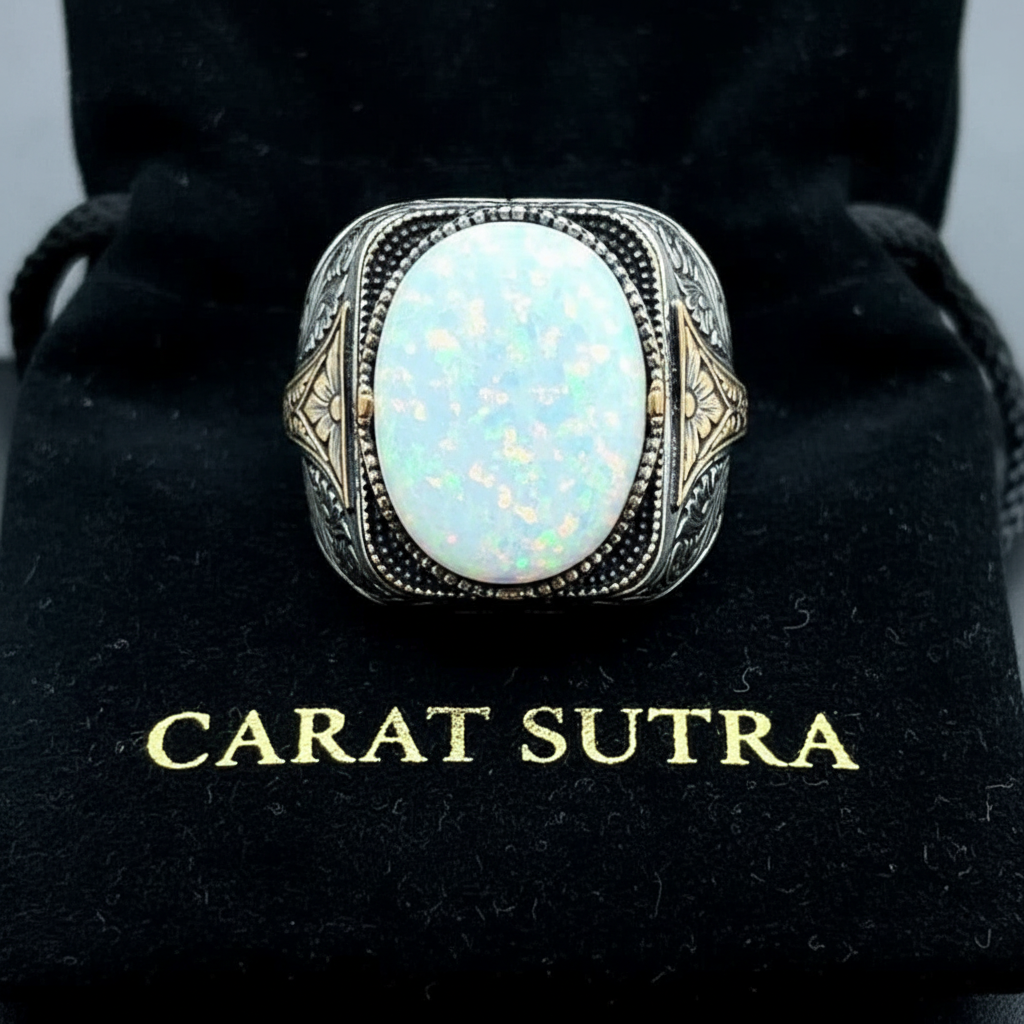Unique Designed Turkish Style Ring with14ct Fire Australian Opal | 925 Sterling Silver Oxidized Ring | With Certificate of Authenticity and 925 Hallmark