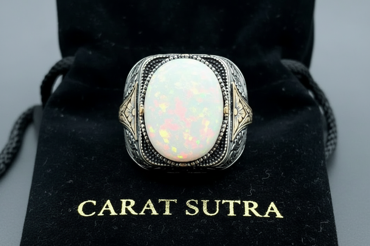 Unique Designed Turkish Style Ring with14ct Fire Australian Opal | 925 Sterling Silver Oxidized Ring | With Certificate of Authenticity and 925 Hallmark - caratsutra