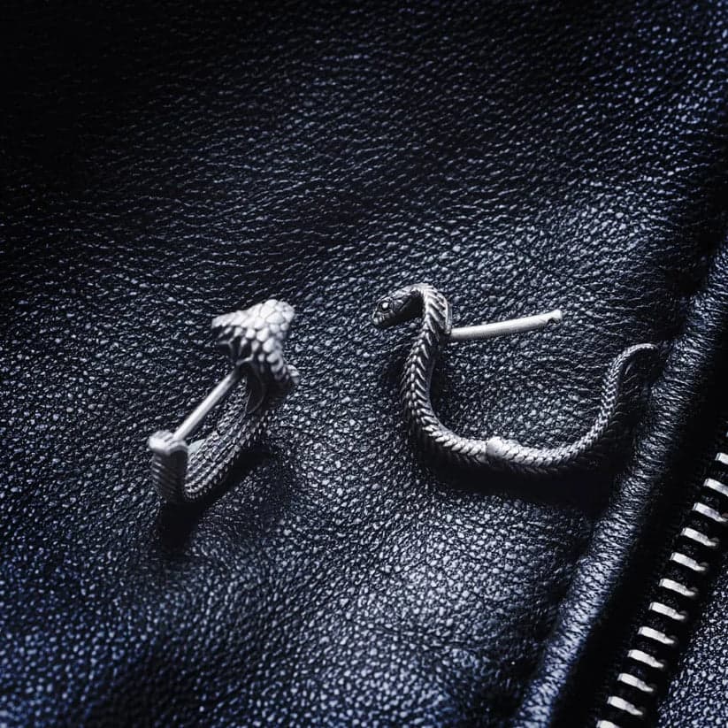 Unisex Antique finish snake Earrings | Rhodium Plated 925 Sterling Silver | With Certificate of Authenticity and 925 Hallmark