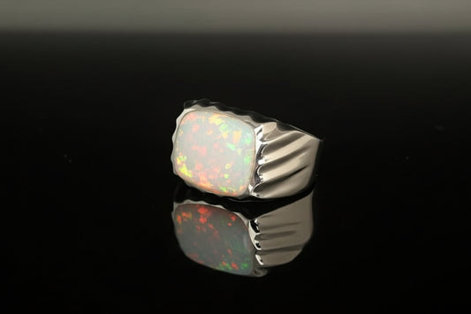 Unique Designed Turkish Style Ring with 10ct Fire Australian Opal | 925 Sterling Silver Oxidized Ring | With Certificate of Authenticity and 925 Hallmark - caratsutra