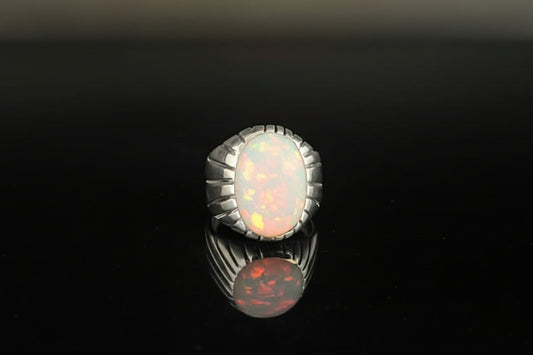 Unique Designed Turkish Style Ring with 12ct Fire Australian Opal | 925 Sterling Silver Oxidized Ring | With Certificate of Authenticity and 925 Hallmark - caratsutra