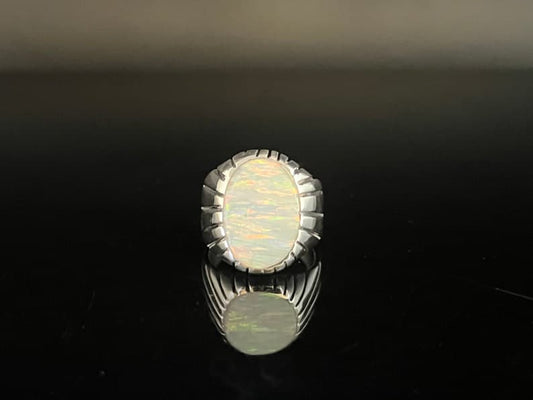 Unique Designed Turkish Style Ring with 12ct Fire Australian Opal | 925 Sterling Silver Oxidized Ring | With Certificate of Authenticity and 925 Hallmark