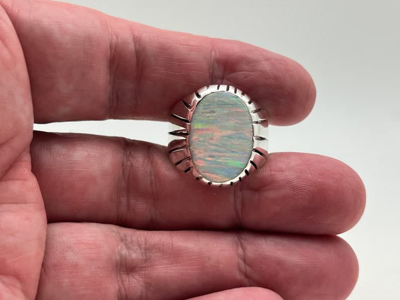 Unique Designed Turkish Style Ring with 12ct Fire Australian Opal | 925 Sterling Silver Oxidized Ring | With Certificate of Authenticity and 925 Hallmark