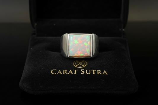 Unique Designed Turkish Style Ring with 8ct Oval Fire Australian Opal | 925 Sterling Silver Oxidized Ring | With Certificate of Authenticity and 925 Hallmark - caratsutra