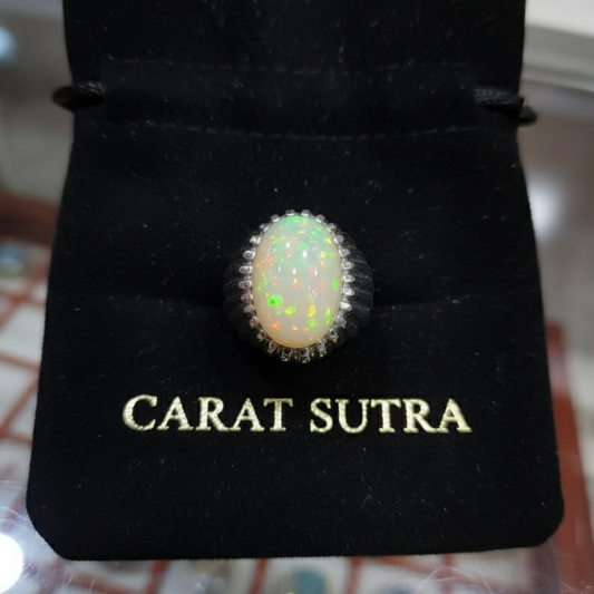 Unique Designed Turkish Style Ring with 12 carats Fire Ethiopean Opal | 925 Sterling Silver Oxidized Ring | With Certificate of Authenticity and 925 Hallmark