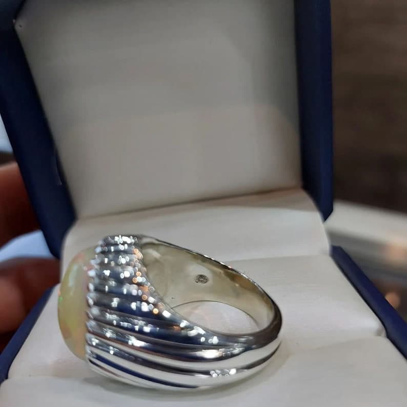 Unique Designed Turkish Style Ring with 12 carats Fire Ethiopean Opal | 925 Sterling Silver Oxidized Ring | With Certificate of Authenticity and 925 Hallmark