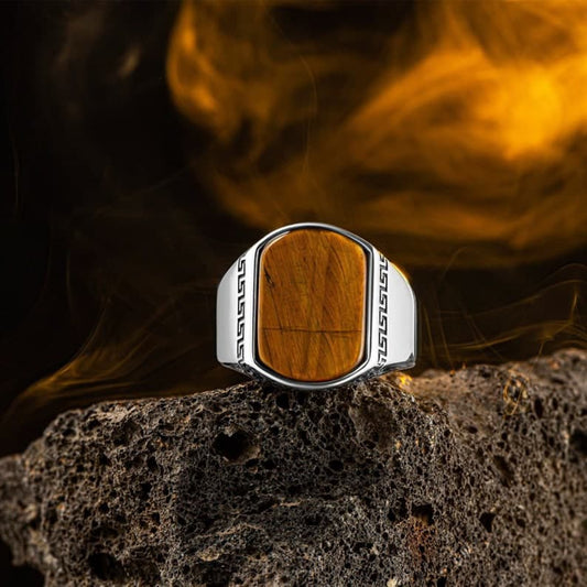 Turkish Style Ring with Natural Tiger Eye Stone | 925 Sterling Silver Oxidized Ring | With Certificate of Authenticity and 925 Hallmark