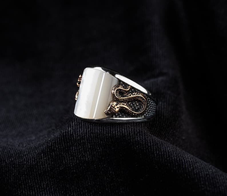 Unique Designed Turkish Style Curved Ring with Mother Of Pearl | 925 Sterling Silver Ring |With Certificate of Authenticity and 925 Hallmark