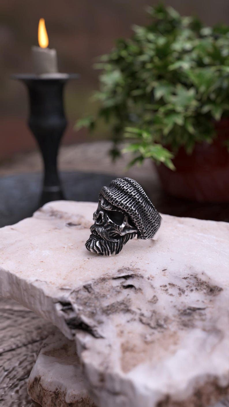 Unique Bearded Skull Ring | 925 Sterling Silver Oxidized Ring | Men's Jewelry | With Certificate of Authenticity and 925 Hallmark