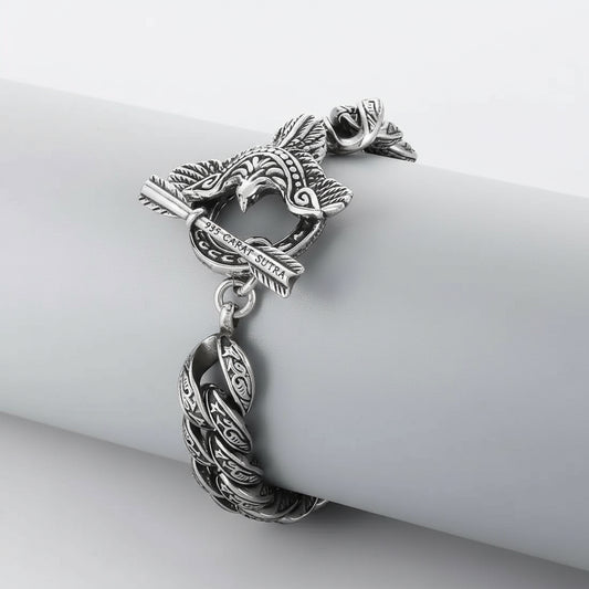 16mm wide Unique Embossed Eagle Bracelet for Men | 925 Sterling Silver Bracelet | With Certificate of Authenticity and 925 Hallmark