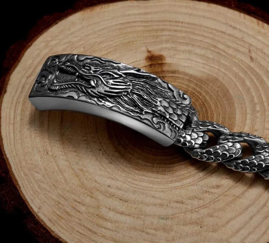 16mm wide Unique Embossed Dragon Bracelet for Men | 925 Sterling Silver Bracelet | With Certificate of Authenticity and 925 Hallmark