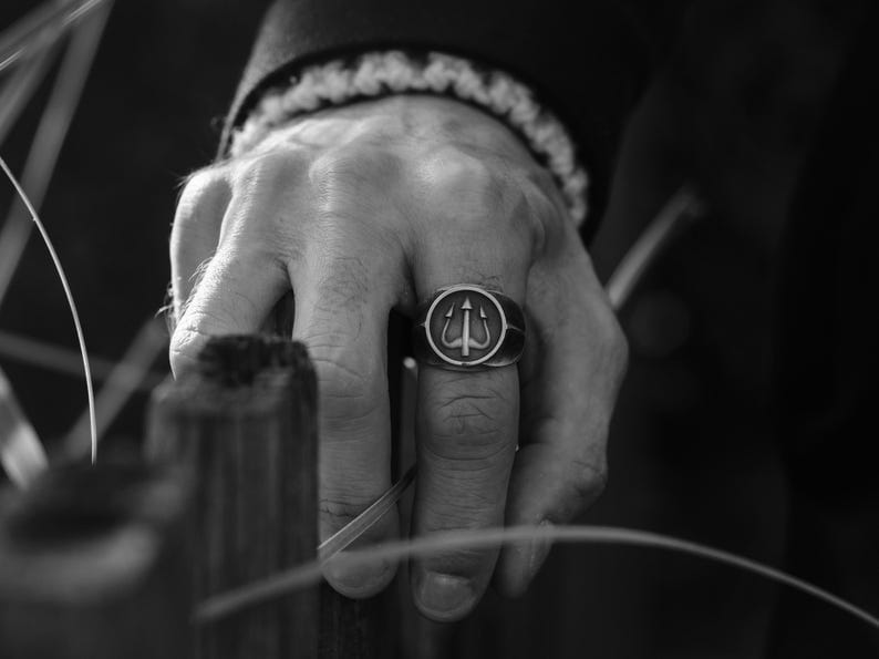 Exclusive Vintage Trishul Symbol Signet Style Ring for Men, Oxidized Sterling Silver 925 Ring | Jewellery for Men| With Certificate of Authenticity and 925 Hallmark
