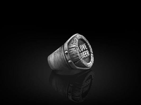Exclusive Vintage LOVE BEER Fantasy Signet Style Ring for Men, Oxidized Sterling Silver 925 Ring | Jewellery for Men| With Certificate of Authenticity and 925 Hallmark