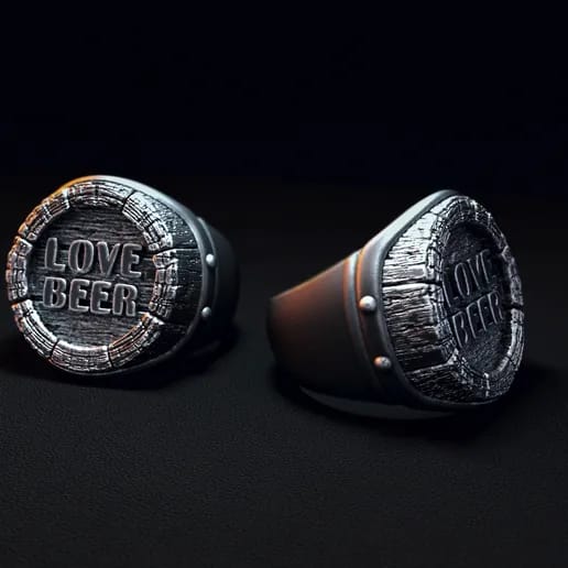 Exclusive Vintage LOVE BEER Fantasy Signet Style Ring for Men, Oxidized Sterling Silver 925 Ring | Jewellery for Men| With Certificate of Authenticity and 925 Hallmark