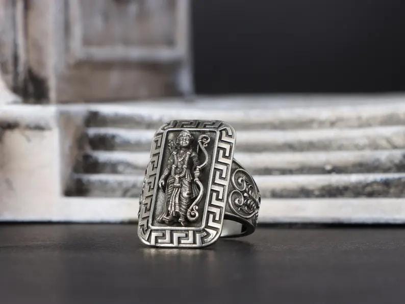 Antique Designed Ram Bhagwan Ring | 925 Sterling Silver Oxidized Ring | Men's Jewelry | With Certificate of Authenticity and 925 Hallmark