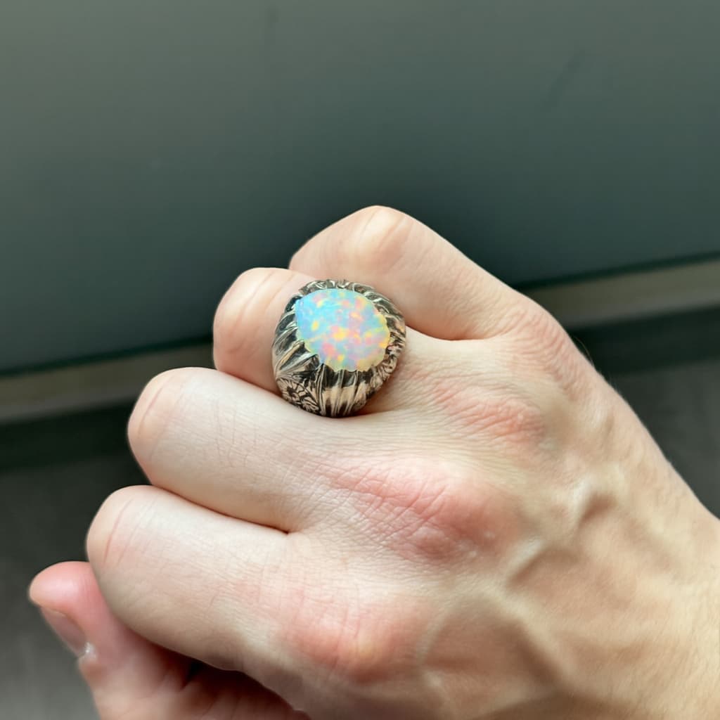 Unique Designed Turkish Style Ring with Excellent quality 12ct Fire Australian Opal | 925 Sterling Silver Oxidized Ring | With Certificate of Authenticity and 925 Hallmark