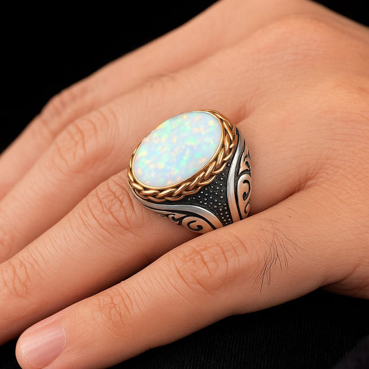 Unique Designed Turkish Style Ring with Excellent quality 12ct Fire Australian Opal | 925 Sterling Silver Oxidized Ring | With Certificate of Authenticity and 925 Hallmark