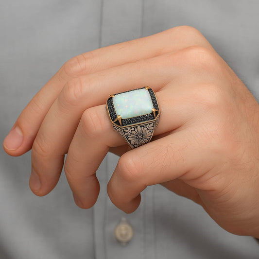 Unique Designed Turkish Style Ring with Excellent quality 10ct Fire Australian Opal | 925 Sterling Silver Oxidized Ring | With Certificate of Authenticity and 925 Hallmark