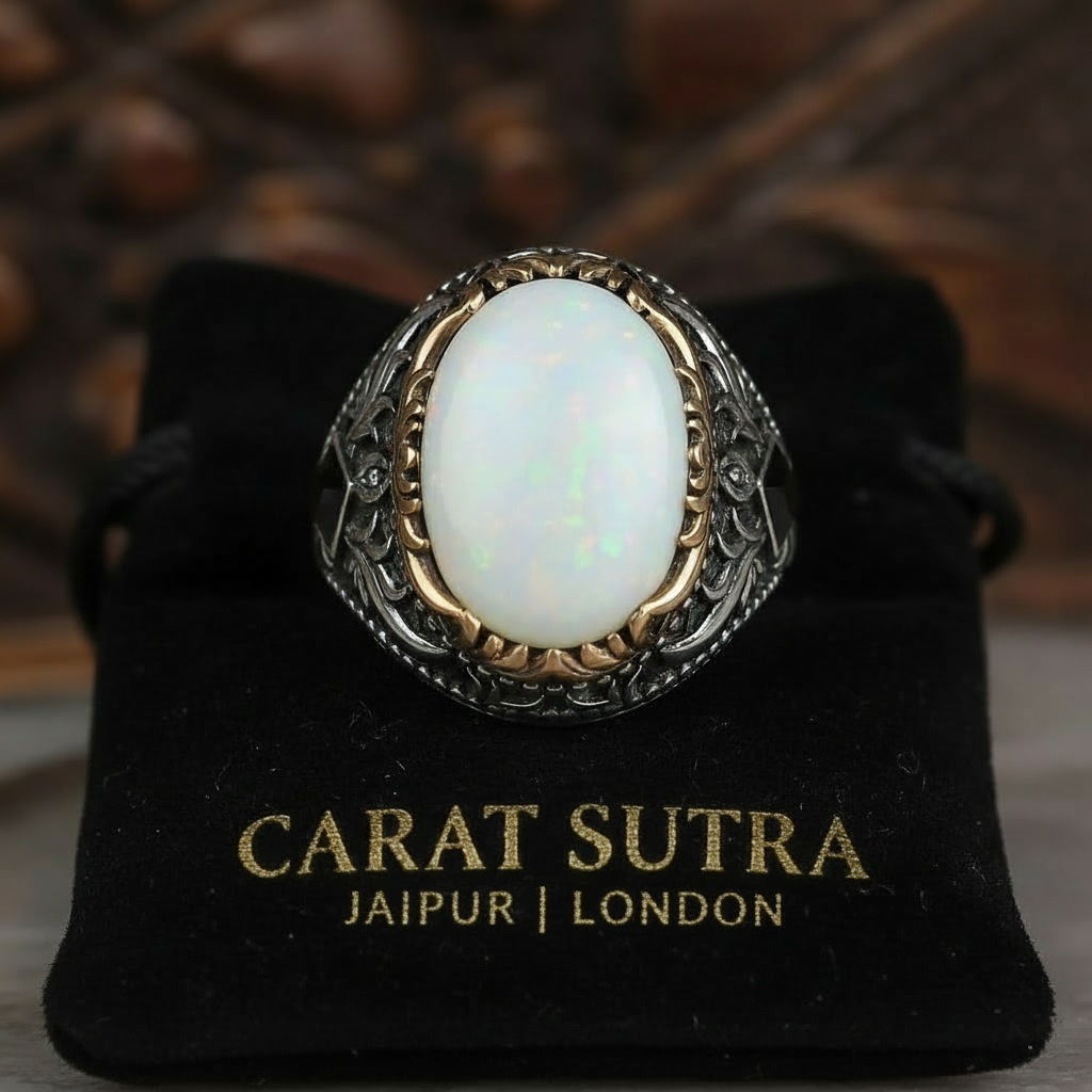 Unique Designed Turkish Style Ring with 13ct Fire Australian Opal | 925 Sterling Silver Oxidized Ring | With Certificate of Authenticity and 925 Hallmark