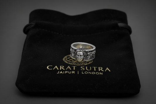 RARE PRINCE by CARAT SUTRA | Unique Designed Solid 3D Shiva Face Band Ring | 925 Sterling Silver Oxidized Ring | With Certificate of Authenticity and 925 Hallmark - caratsutra