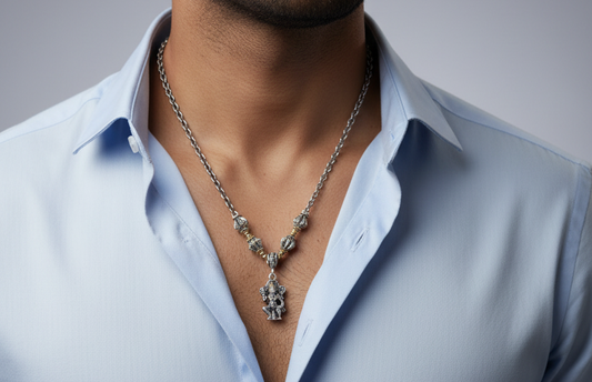 4mm wide Hanuman Ji with Gada chain Oxidised Box Chain | 925 Sterling Silver Chain | Men's Jewelry | With Certificate of Authenticity and 925 Hallmark - caratsutra