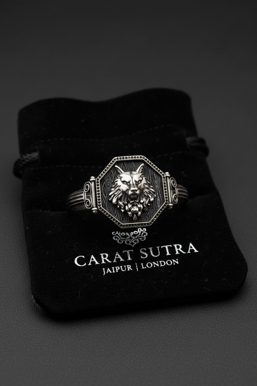 Brush & Matt Finish Wolf Adjustable Cuff Style Bangle/kadaa/Handcuff | 925 Sterling Silver Bracelet | With Certificate of Authenticity and 925 Hallmark - caratsutra