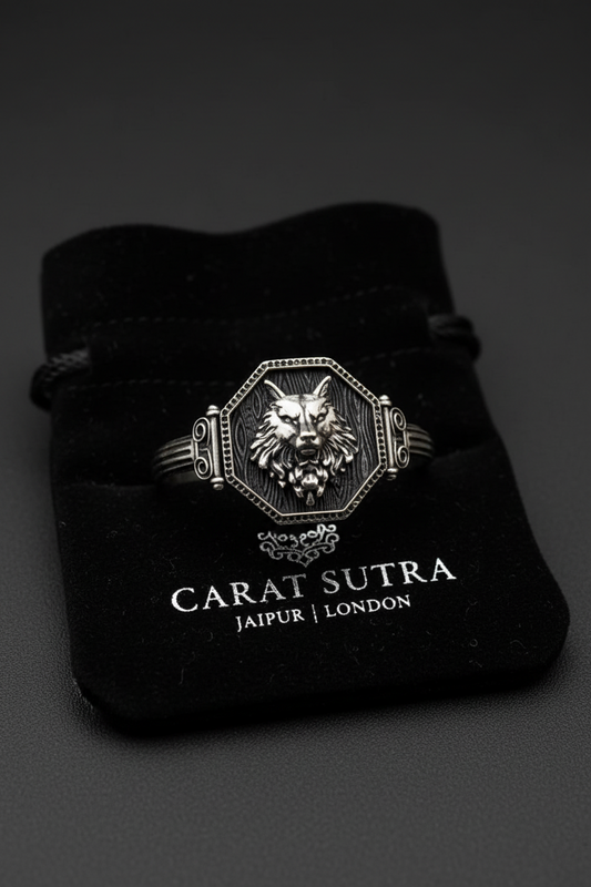 Brush & Matt Finish Wolf Adjustable Cuff Style Bangle/kadaa/Handcuff | 925 Sterling Silver Bracelet | With Certificate of Authenticity and 925 Hallmark - caratsutra