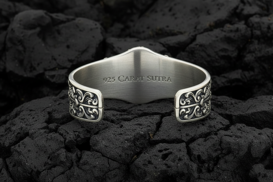 Unique 925 Silver Oxidized Lion Kada / Cuff Bracelet | Bracelet for Men | 925 Sterling Silver Cuff | Men's Jewelry | With Certificate of Authenticity and 925 Hallmark (Copy) - caratsutra