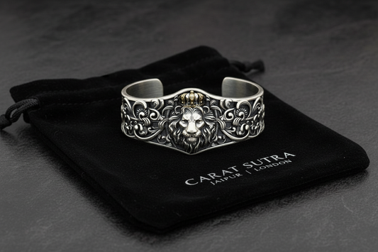Unique 925 Silver Oxidized Lion Kada / Cuff Bracelet | Bracelet for Men | 925 Sterling Silver Cuff | Men's Jewelry | With Certificate of Authenticity and 925 Hallmark (Copy) - caratsutra