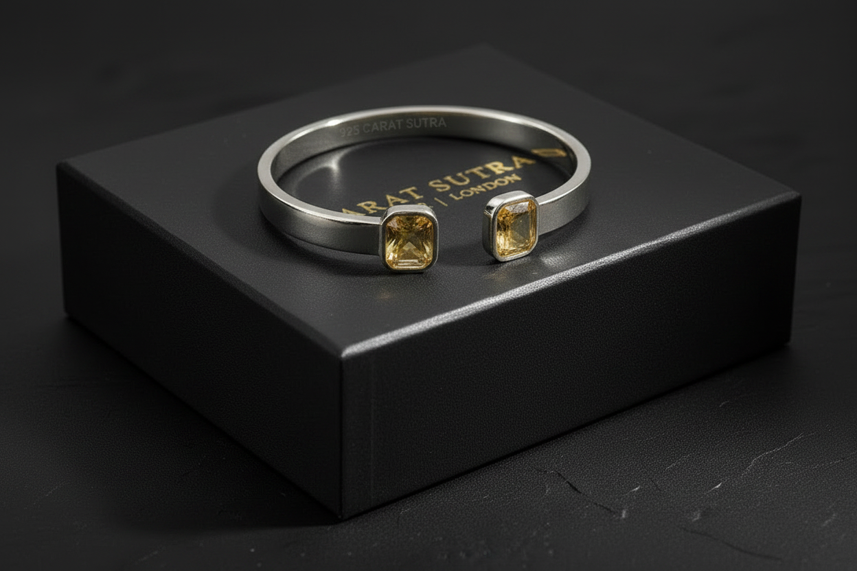 Natural Citrine Stone Adjustable Cuff Style Bangle/kadaa | 925 Sterling Silver Bracelet | With Certificate of Authenticity and 925 Hallmark