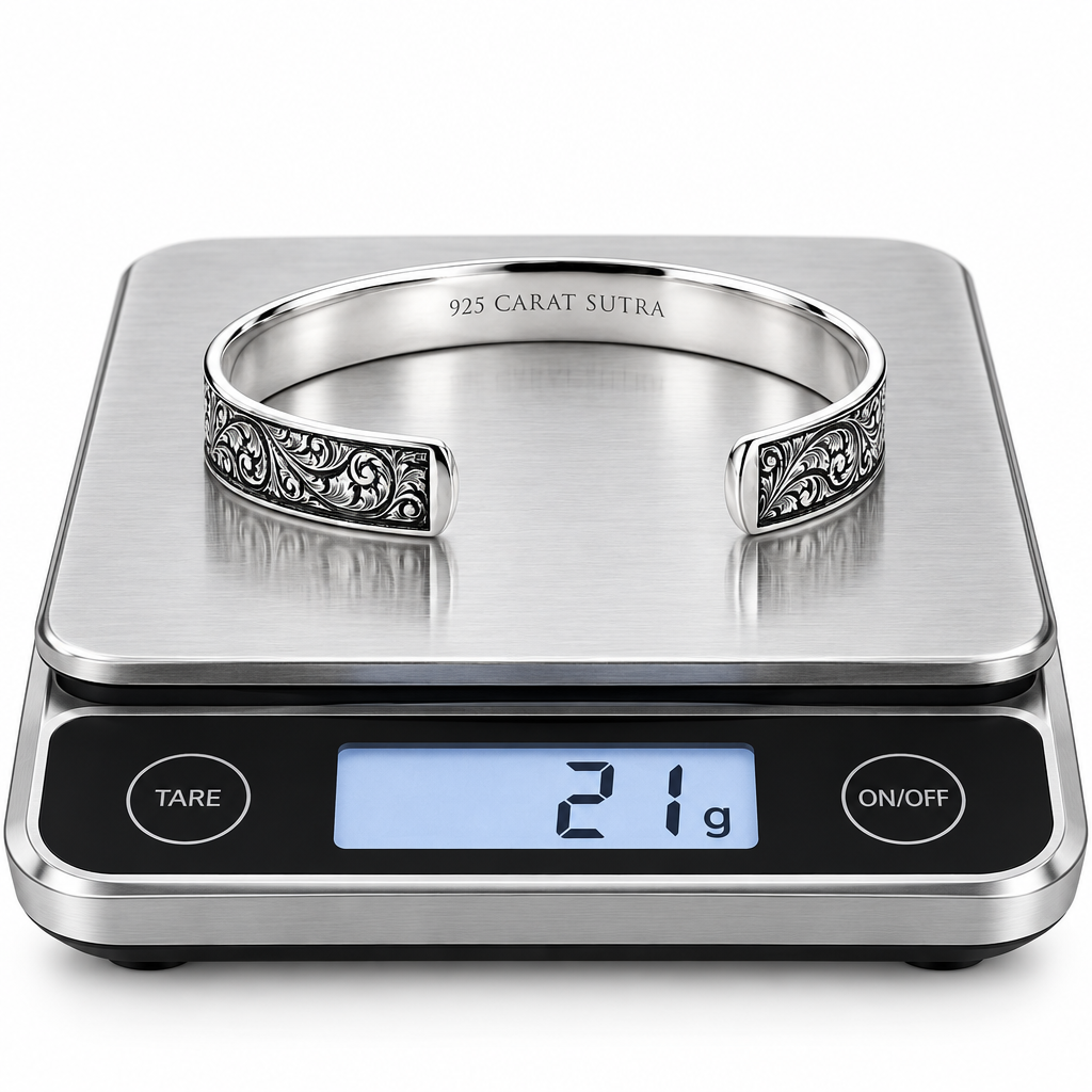 10mm wide adjustable Hand-Engraved Handcuff / Kada / Bangle, Oxidized Sterling Silver 925 Ring with Hallmark - caratsutra