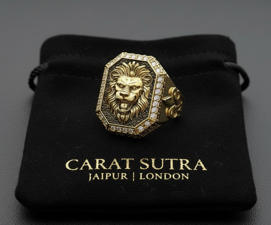 RARE PRINCE by CARAT SUTRA | Unique Design Two Tone Lion Ring with Illuminati/ Evil Eye Symbol | 22kt Gold Micron Plated 925 Sterling Silver Ring | Men's Jewelry | With Certificate of Authenticity and 925 Hallmark - caratsutra