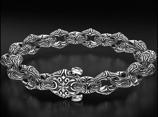 RARE PRINCE by CARAT SUTRA | Unique Real Biker Bracelet for Men | 925 Sterling Silver Bracelet | Men's Jewelry | With Certificate of Authenticity and 925 Hallmark