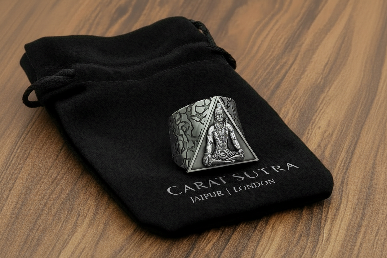 RARE PRINCE by CARAT SUTRA | Unique Designed Mahadev/Shiva Signet Ring | 925 Sterling Silver Oxidized Ring | Men's Jewelry | With Certificate of Authenticity and 925 Hallmark - caratsutra