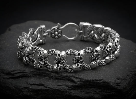 RARE PRINCE by CARAT SUTRA | Unique Designed Skull Bracelet for Men | Biker Bracelet for Men | 925 Sterling Silver Bracelet | Men's Jewelry | With Certificate of Authenticity and 925 Hallmark