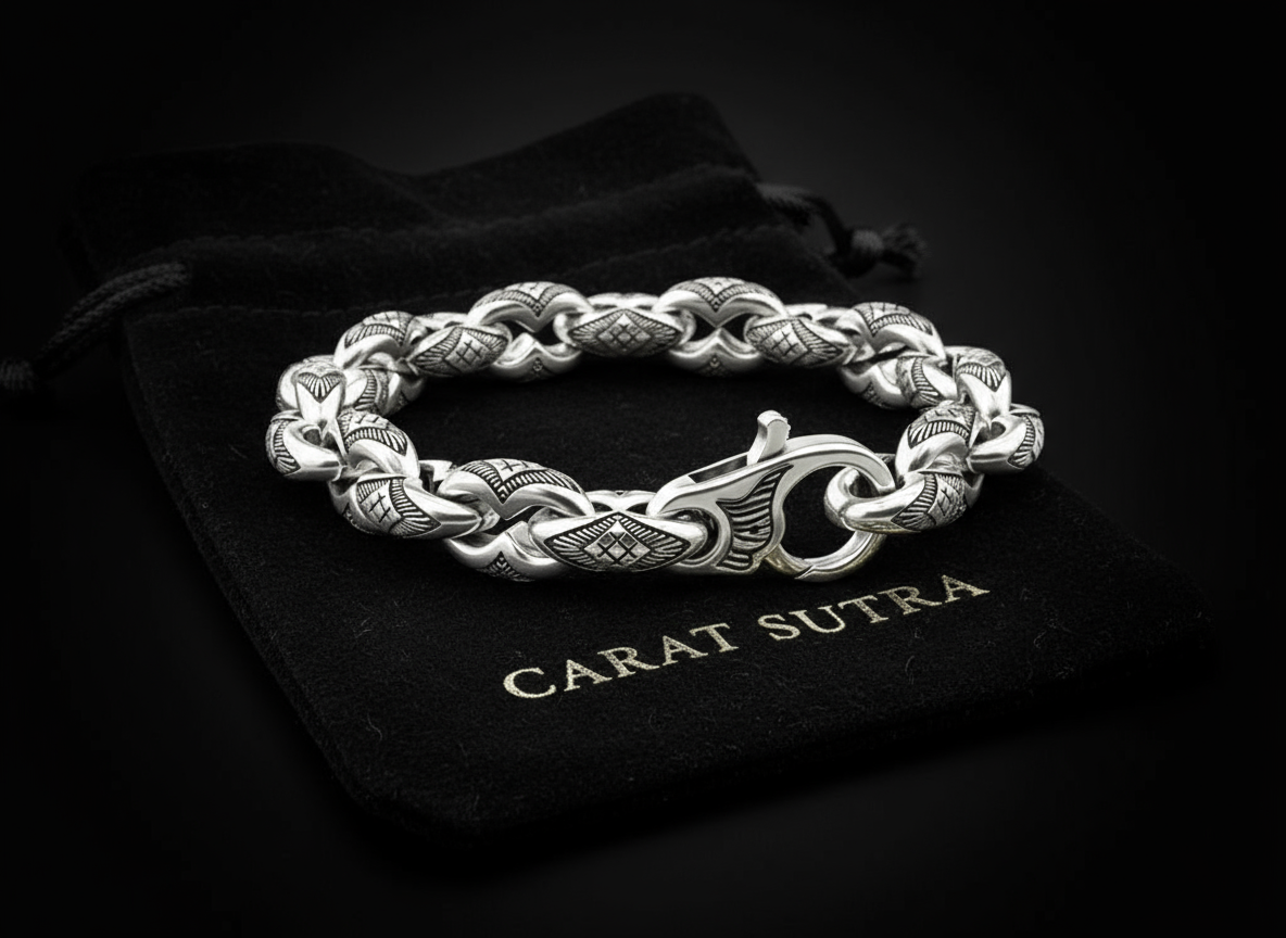 RARE PRINCE by CARAT SUTRA | Unique Real Biker Bracelet for Men | 925 Sterling Silver Bracelet | Men's Jewelry | With Certificate of Authenticity and 925 Hallmark