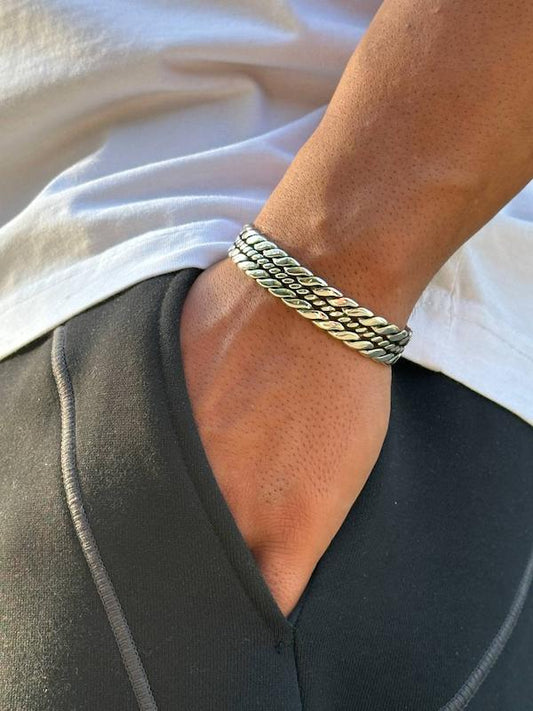 Handwoven bangle | Matt / Shiny Finish Adjustable Cuff Style Bangle / kadaa | 925 Sterling Silver - caratsutra
