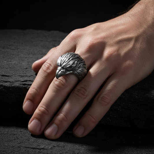 RARE PRINCE by CARAT SUTRA | Unique Designed Eagle Ring | 925 Sterling Silver Oxidized Ring | Men's Jewelry | With Certificate of Authenticity and 925 Hallmark - caratsutra