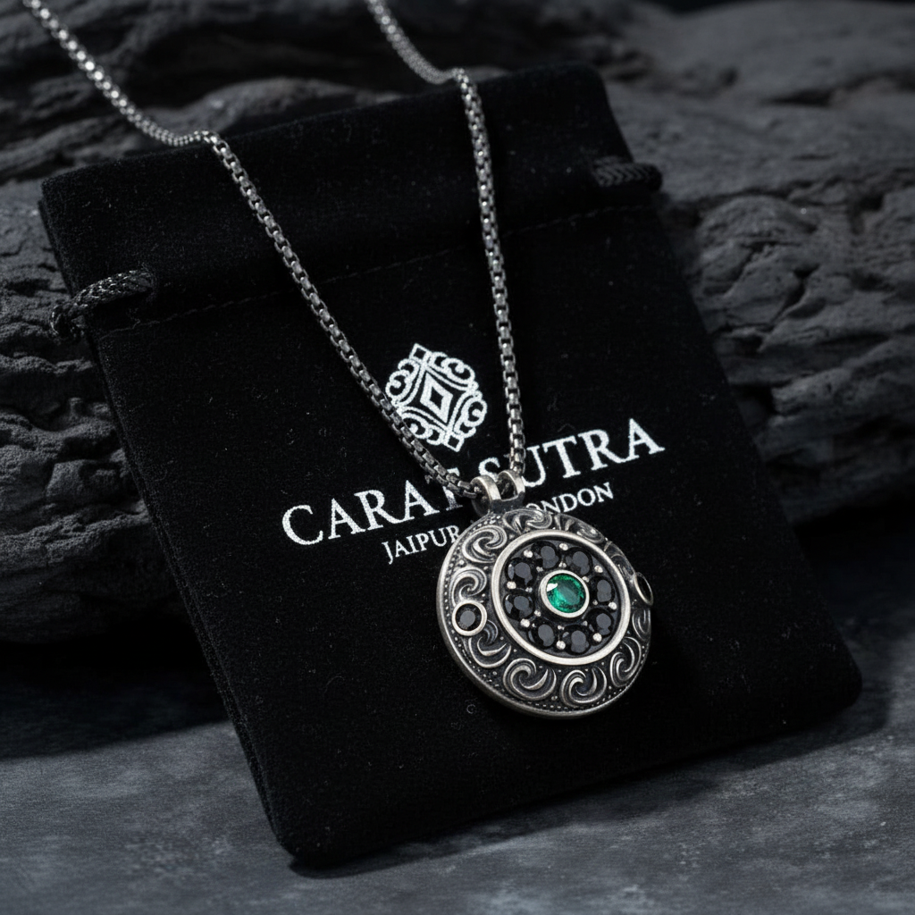 RARE PRINCE by CARAT SUTRA | Unique Designed Evil Eye Pendant for Men | 925 Sterling Silver Oxidized Pendant | Men's Jewelry | With Certificate of Authenticity and 925 Hallmark - caratsutra
