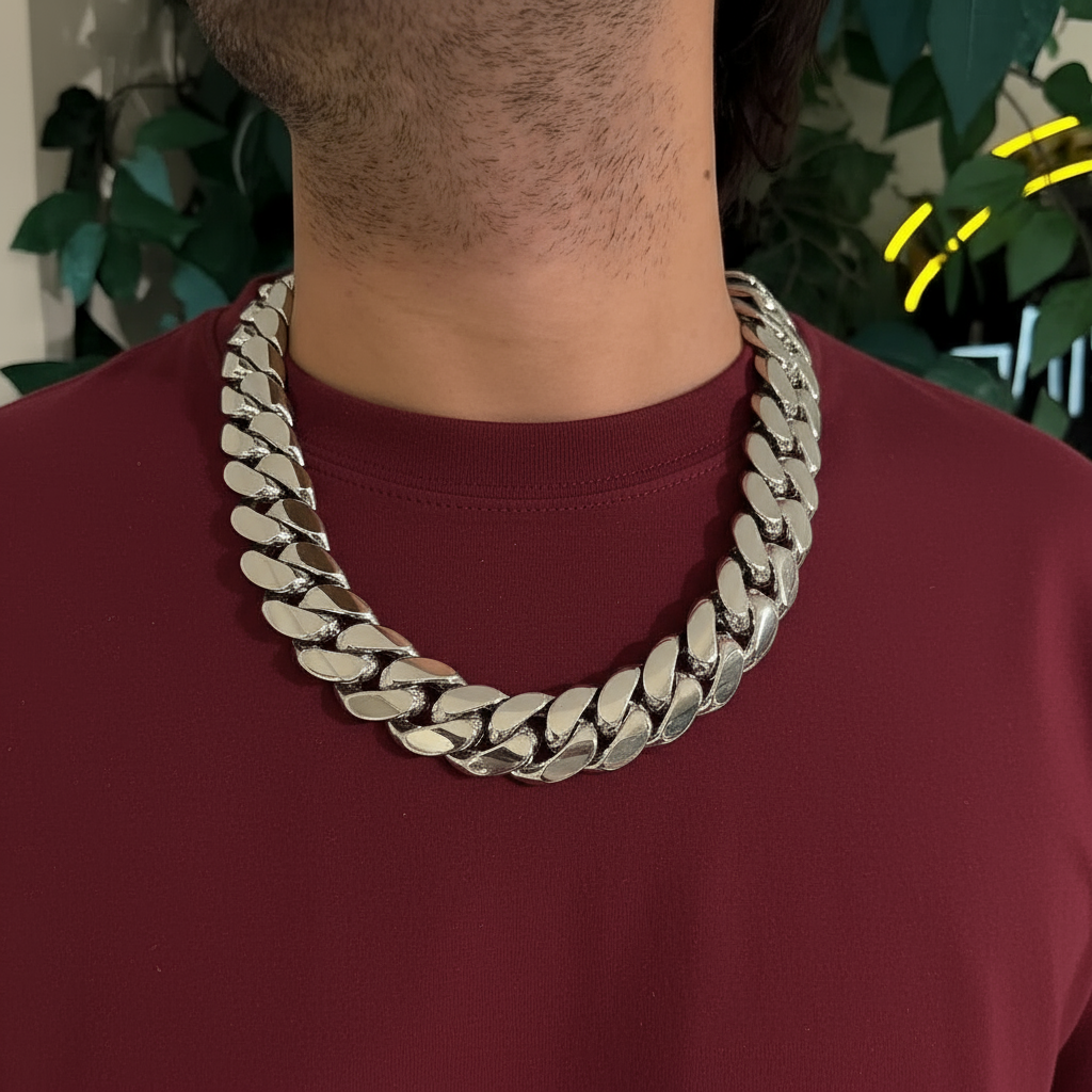 25mm Wide Solid Miami Cuban Link Chain | 925 Sterling Silver Chain | Men's Jewelry | With Certificate of Authenticity and 925 Hallmark