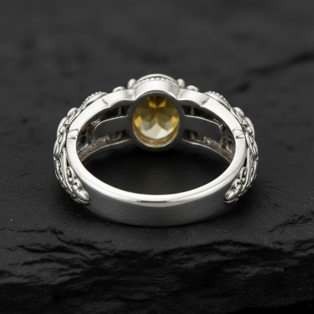 Antique Designed Elephant Band Ring studded with 6ct Natural Citrine Stone | 925 Sterling Silver Oxidized Ring | With Certificate of Authenticity and 925 Hallmark - caratsutra