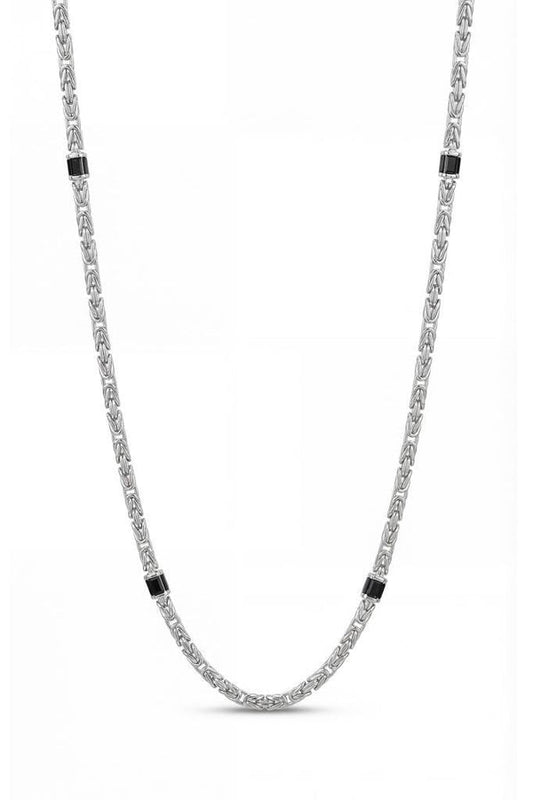 Solid 2.5mm Byzantine Link Chain, studded with Black Zircons | 925 Sterling Silver Chain | With Certificate of Authenticity and 925 Hallmark - caratsutra